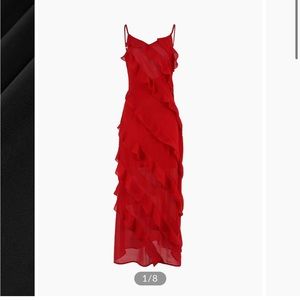Red Ruffle Backless Chiffon Maxi - Elegance for Weddings & Parties! NWT